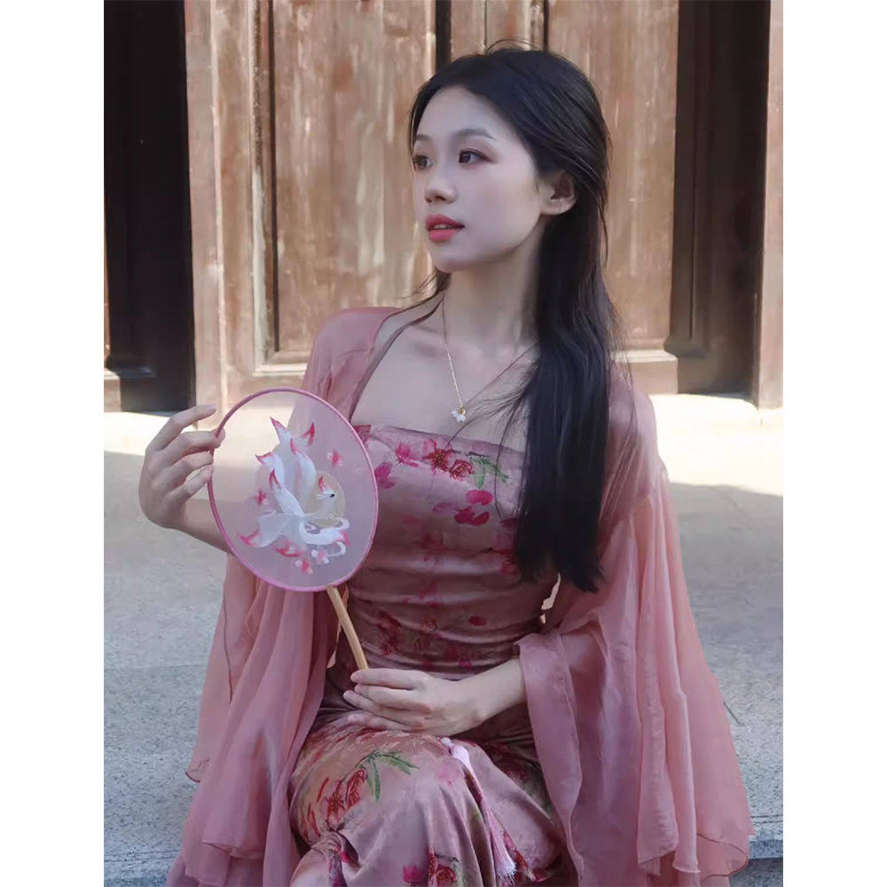 新中式国风改良旗袍挂脖连衣裙防晒开衫套装2024新款复古两件套女