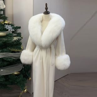 好品质~秋冬新款高级感仿大毛领中长款毛呢外套保暖女呢子大衣