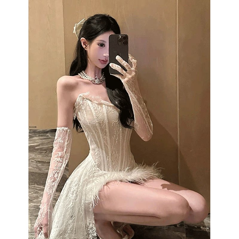 辣妹性感纯欲蕾丝吊带连衣裙女夏季氛围感生日party小礼服包臀裙