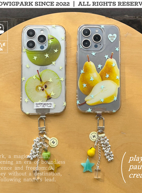 @hedi「kira」圆润双层imd*夏日青苹果黄梨星星清爽感纯净ins风韩系圆边壳体iPhone手机壳手机链套装透明