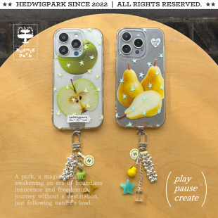 @hedi「kira」圆润双层imd 透明 夏日青苹果黄梨星星清爽感纯净ins风韩系圆边壳体iPhone手机壳手机链套装