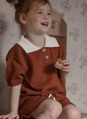 Let's Chill儿童翻领拼接针织娃娃领短袖上衣 精梳棉简约时尚