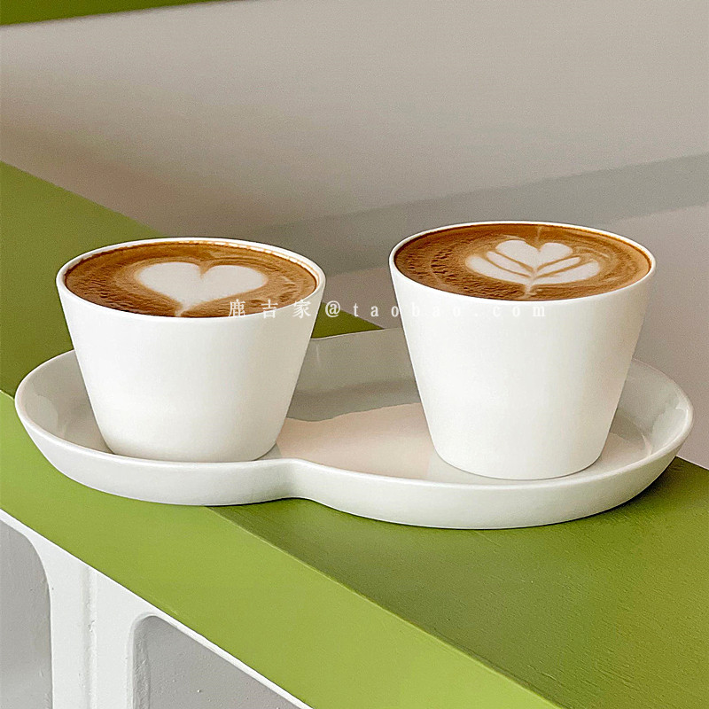 复古日式磨砂猪口杯纯白色陶瓷咖啡杯ins风大口拉花杯拿铁饮品杯