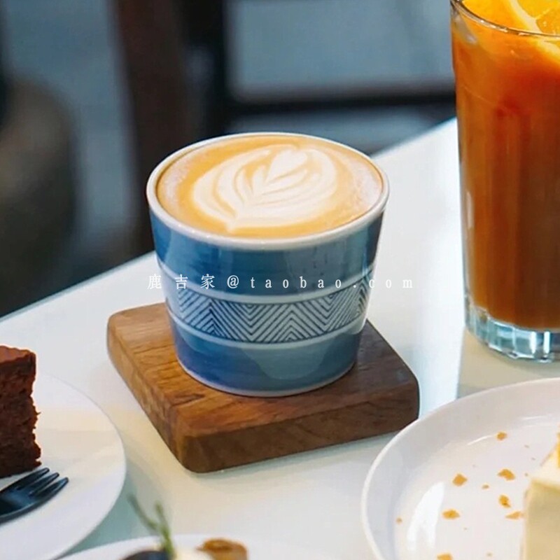 日式蓝线条陶瓷咖啡杯