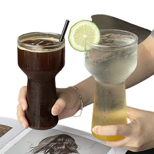 创意ins冰美式高级透明火炬杯简约气泡水玻璃杯冷萃饮品冷饮杯