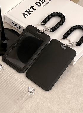 黑色饭卡卡套高颜值校园学生可爱公交车地铁卡保护套带挂绳钥匙扣