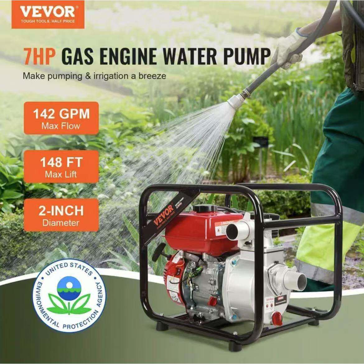 汽油水泵2英寸3寸4寸7HP4冲程燃气动力水泵便携式抽水机
