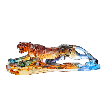 古法琉璃金钱豹汽车摆件不褪色