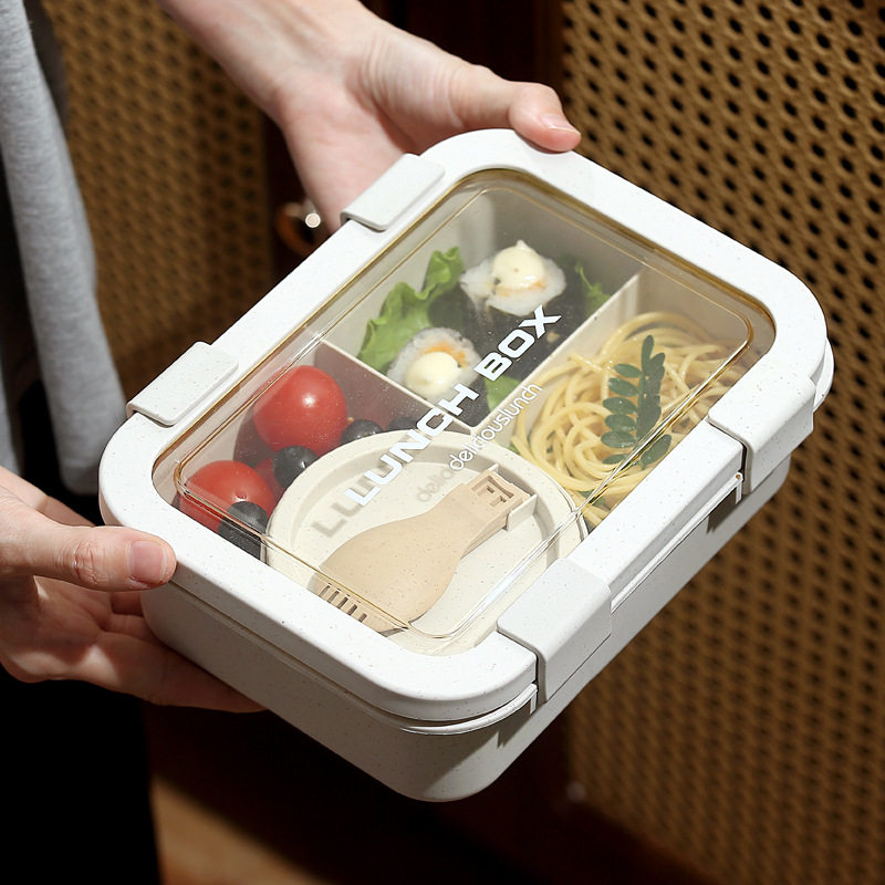 上班族塑料分格饭盒微波炉加热学生卡扣午餐便当盒带汤碗餐具餐盒