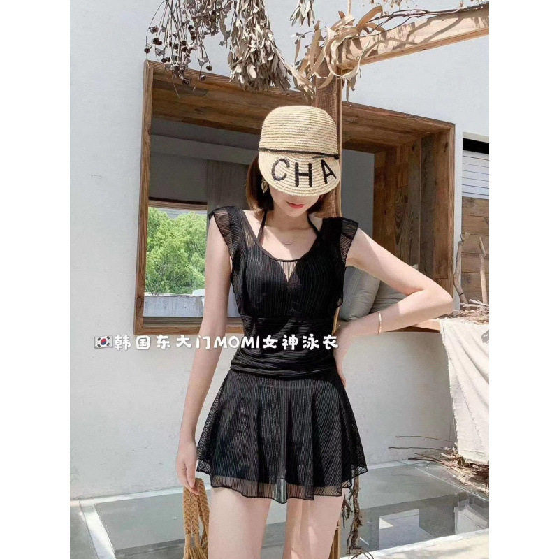 性感蕾丝泳衣韩版东大门泳衣女士连体泳裙修身显瘦露背泳装网纱袖