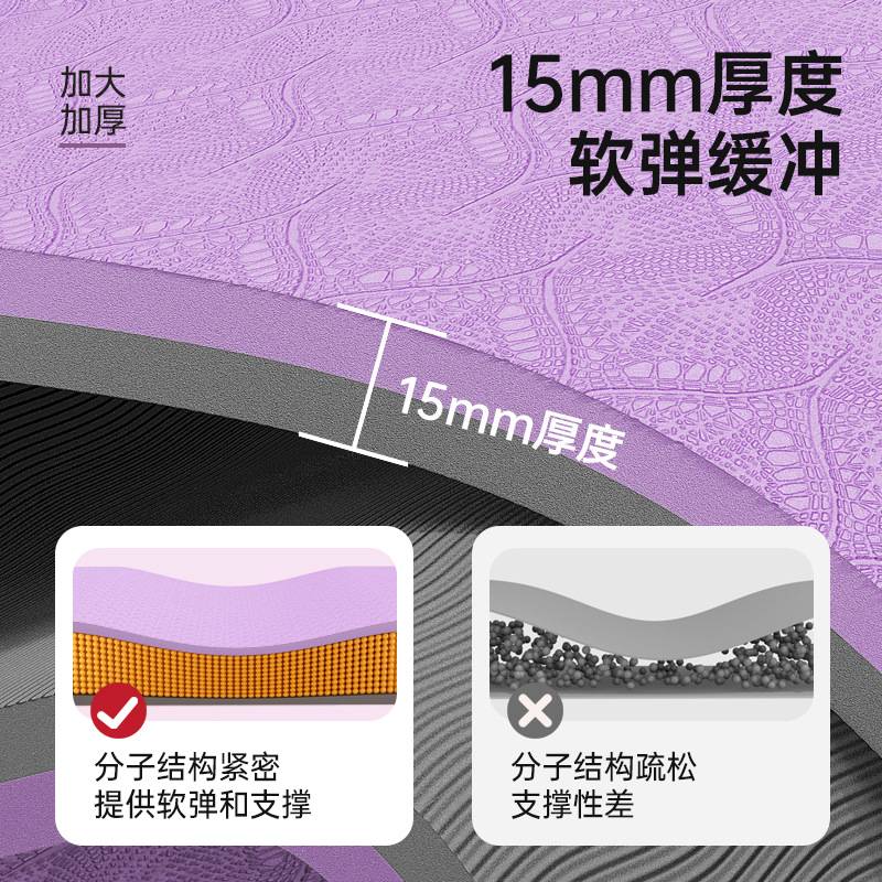 tpe瑜伽垫加厚15mm防滑女加宽90cm健身减震隔音运动舞蹈垫子