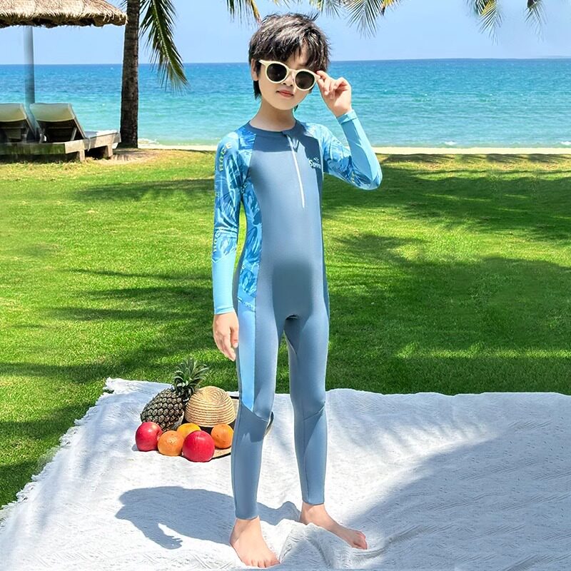 儿童泳衣男童长袖长裤连体快干舒适女童中大童游泳衣专业训练泳装