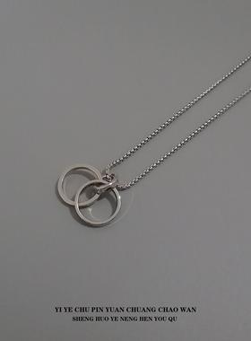 一页出品！简约双环钛钢吊坠男嘻哈个性网红项链学生潮人链子挂坠