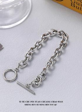 一页出品！嘻哈不掉色钛钢男女手链个性环环相扣一字扣手环链子