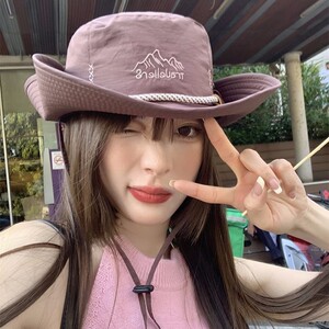 夏季速干防晒遮阳帽女复古户外露营登山帽夏季大帽檐西部牛仔帽潮