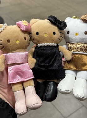 三丽OKT猫豹纹 黑皮贵妇粉色 长腿猫咪挂件毛绒公仔爱心扣挂饰