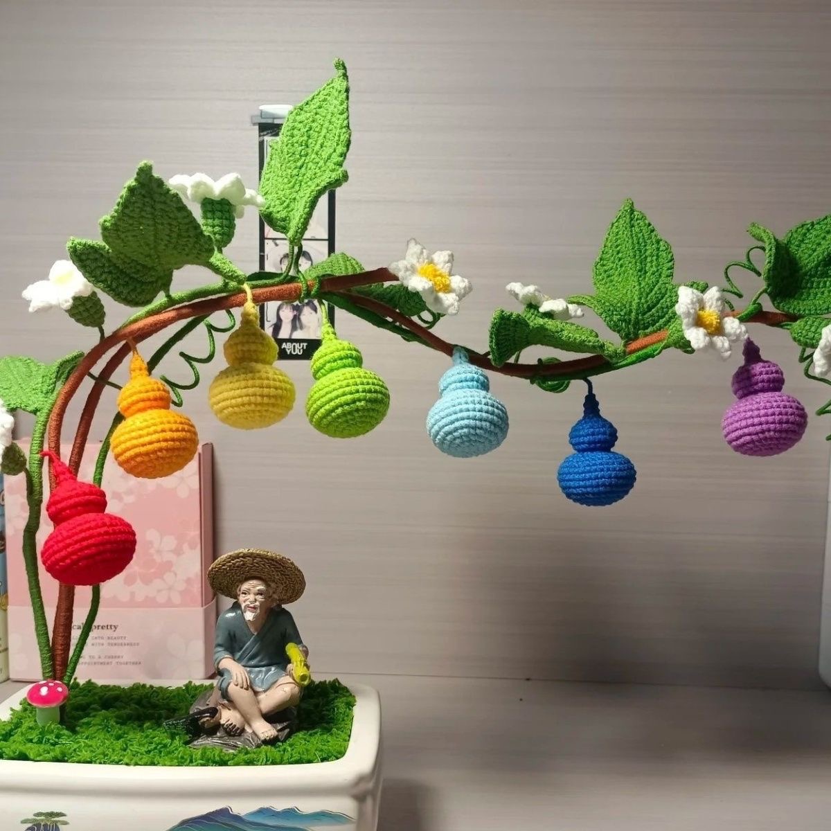 七个葫芦针织挂件手工diy材料包七彩葫芦娃汽车内中控台装饰摆件