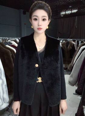 新款仿水貂毛马甲百搭兔毛仿皮草外套女款修身皮毛一体外套特价