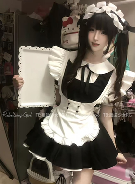 玩偶奇遇*日系古早可爱黑白女仆装cos服软萌甜系Lolita狗短连衣裙