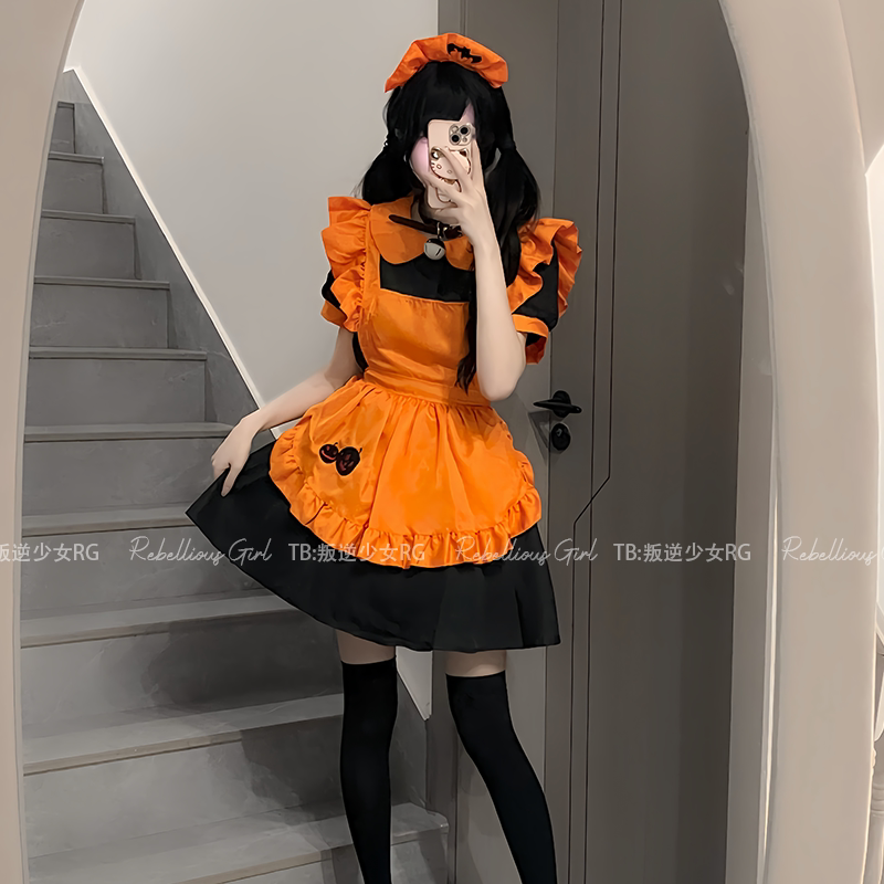 捣蛋甜心*万圣节甜辣南瓜女仆装cos服可爱女巫吸血鬼Lolita连衣裙