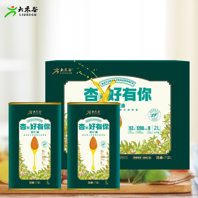 纯杏仁油1L*2罐高端礼盒送礼批发古法土榨杏仁油原料食用油礼盒装