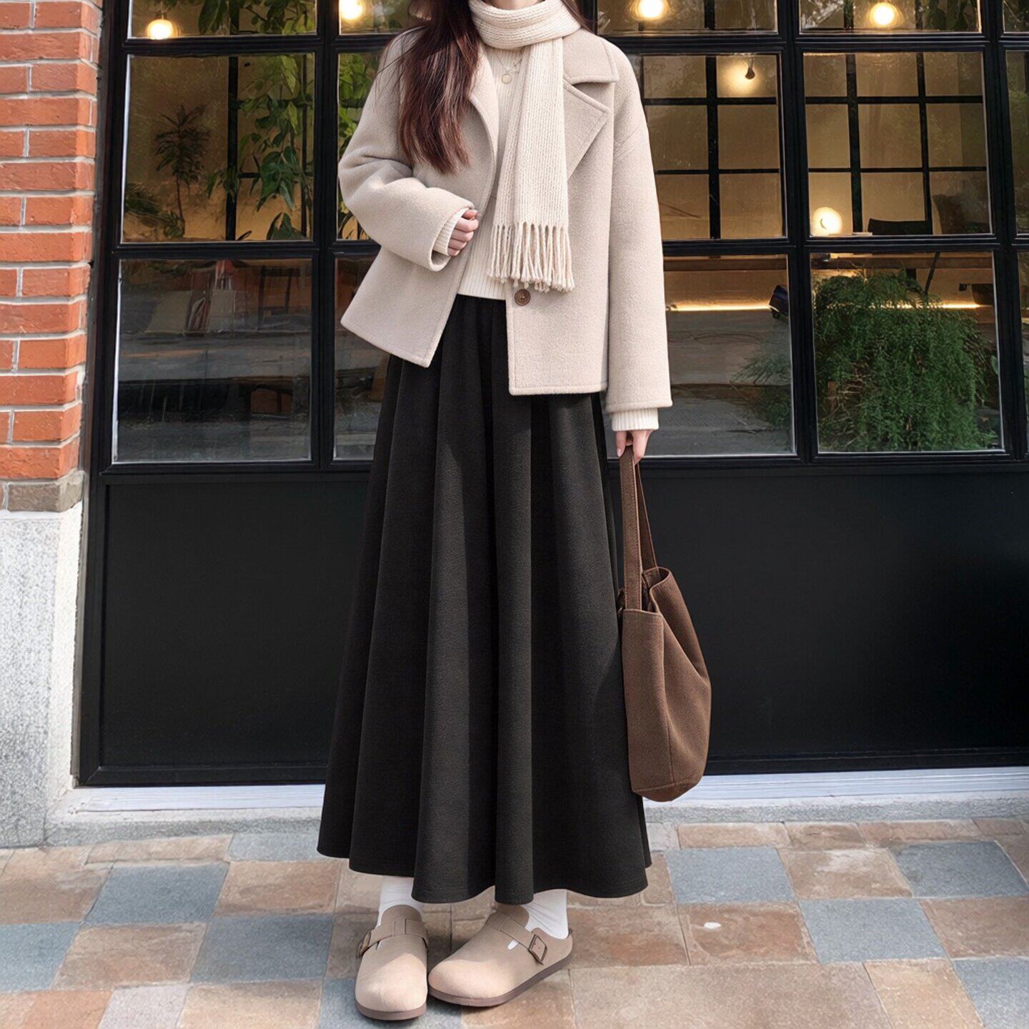 黑色加绒糯米裙裤女秋冬胖mm大码a字半身裙宽松显瘦休闲阔腿裤子