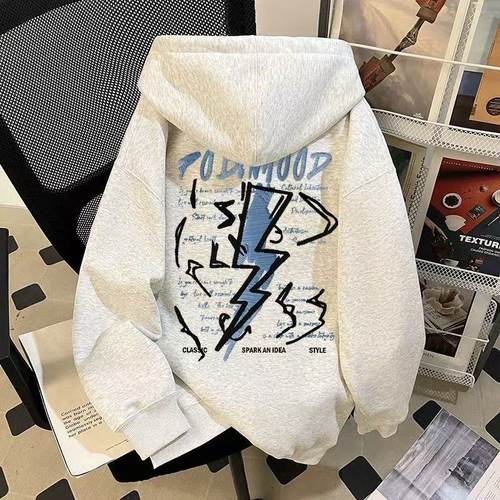 美式复古连帽卫衣男女仿刺绣印花