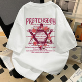 宽松百搭半袖 t恤男夏季 上衣 复古潮牌玫瑰六芒星重磅纯棉短袖 美式