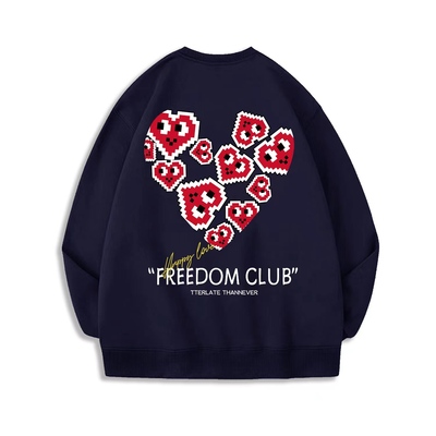 美式复古爱心印花圆领卫衣