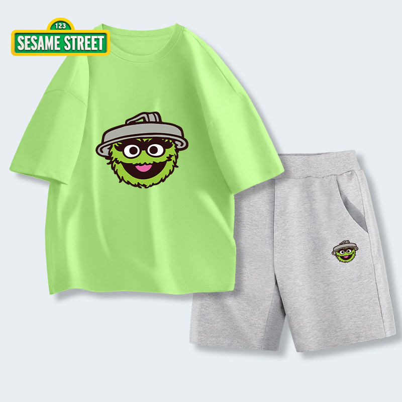 芝麻童装男童短袖套装纯棉2023年新款夏季男孩短裤休闲运动两件套
