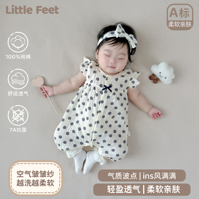 女宝宝纯棉纱布连体衣新生儿夏装