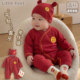 马宝宝连体衣新生儿满月百天衣服小月龄纯棉婴儿服大红色套装 喜庆