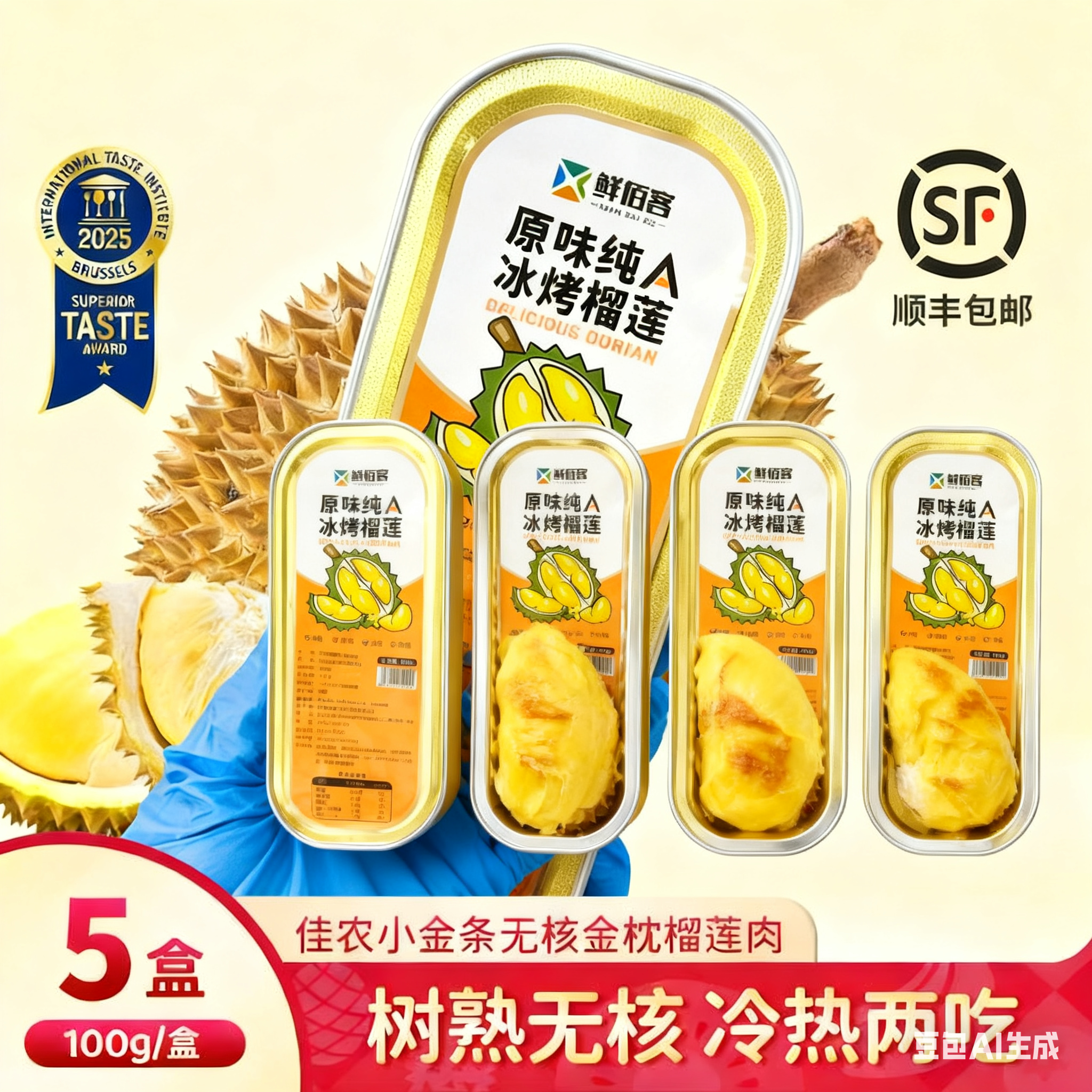 【顺丰快递】小金条榴莲冷冻泰国金枕榴莲肉树熟去核烤榴莲盒装