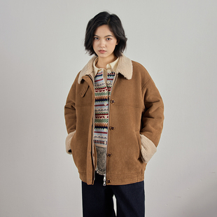 休闲保暖舒适复古百搭宽松 新款 右设 25SS皮毛一体外套2025冬季