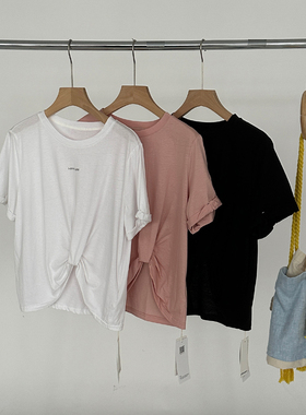 右设/25SS印字母套结短袖女夏季新款T恤百搭不规则1TMAS5B9004A