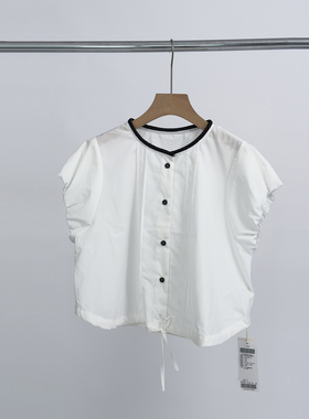 右设/25SS撞色领泡泡袖小衫女夏季新款高级气质衬衫1XJAS5B9021A