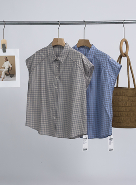 右设25SS小飞袖格子衬衫夏季新款短袖翻领衬衣2CMAB5B9075A