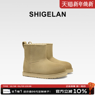 诗歌兰2025冬季 厚底增高短筒棉靴加厚保暖女靴 复古加绒雪地靴女鞋