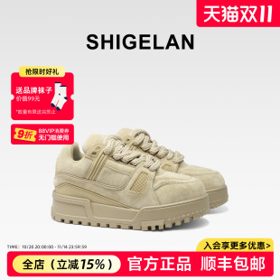 运动鞋 诗歌兰2025新款 真皮系带百搭面包鞋 女鞋 潮 厚底增高休闲板鞋