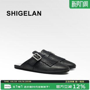 女外穿金属扣穆勒鞋 诗歌兰2026新款 复古英伦风雕花流苏包头半拖鞋