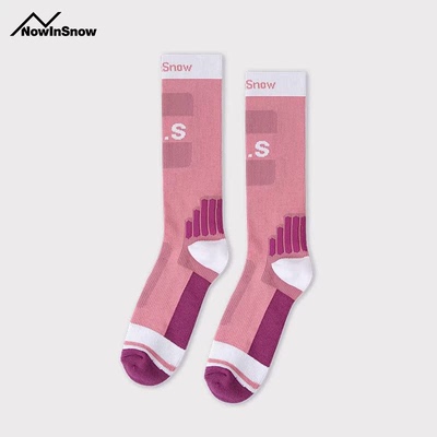 NOWINSHOW雪现粉色袜子女小腿袜长袜男长筒袜单板保暖滑雪运动袜