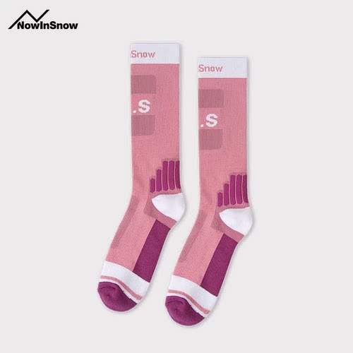 NOWINSHOW雪现粉色袜子女小腿袜长袜男长筒袜单板保暖滑雪运动袜