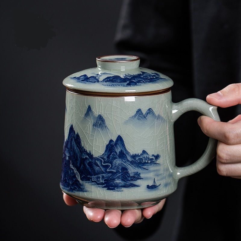 景德镇青花瓷陶瓷泡茶杯茶水分离办公室个人专用喝茶高档过滤水杯