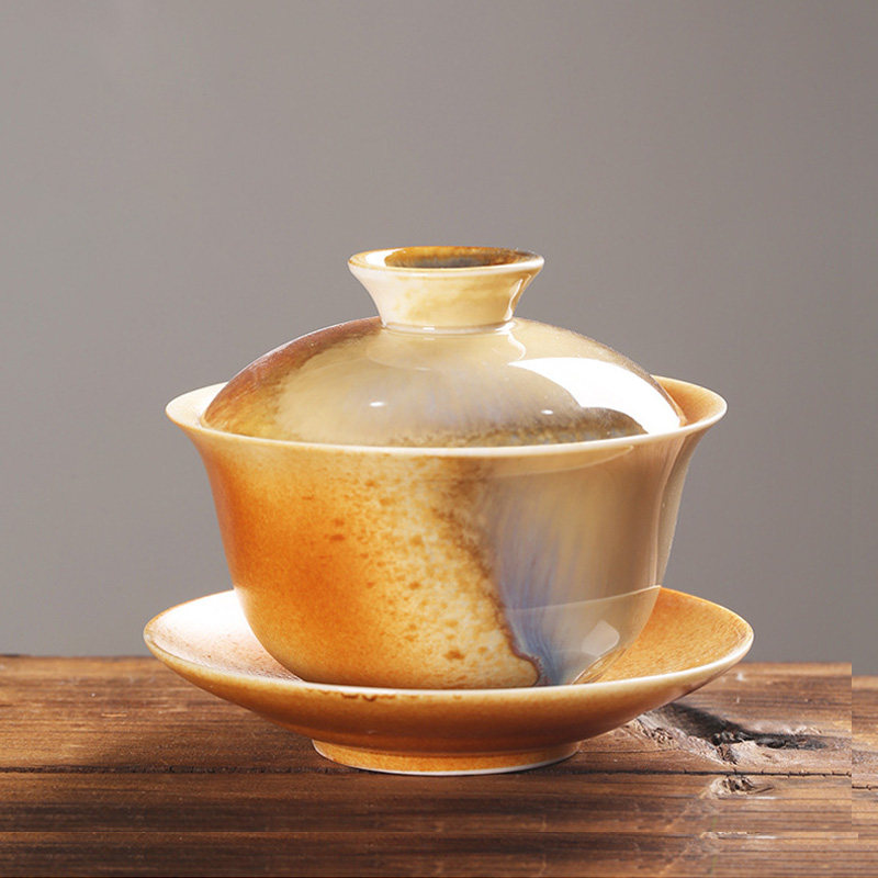 柴烧陶瓷功夫茶具盖碗