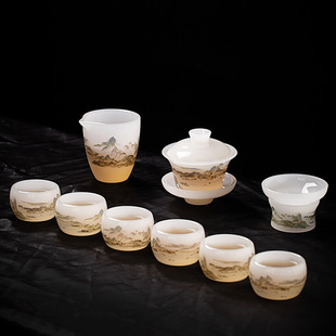 千里江山琉璃功夫茶具套装 轻奢高端玉瓷家用高档盖碗茶杯泡茶神器