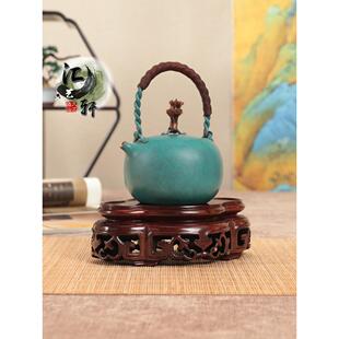 实木紫光檀椭圆中国风微型松柏盆景展示木托茶壶香炉瓷器葫芦摆件