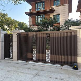 别墅庭院门 简约新中式风铝艺大门 铝合金电动平移门 工厂定制