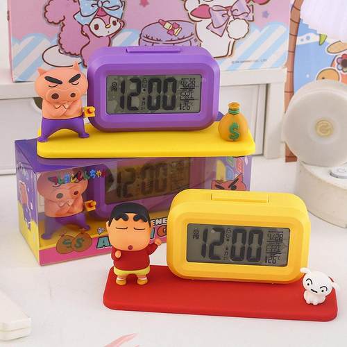 新款蜡笔小新周边肥嘟嘟左卫门场景闹钟学生卧室时钟多功能计时器