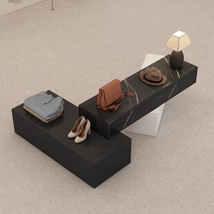 服装店中岛桌洞石纹桌简约现代女装店铺鞋包饰品摆放台陈列展示柜