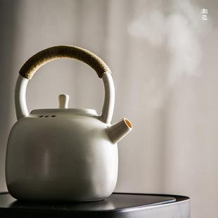 陶瓷茶壶家用煮茶壶电陶炉单壶 苏打釉白泥陶壶大号提梁烧水壶日式